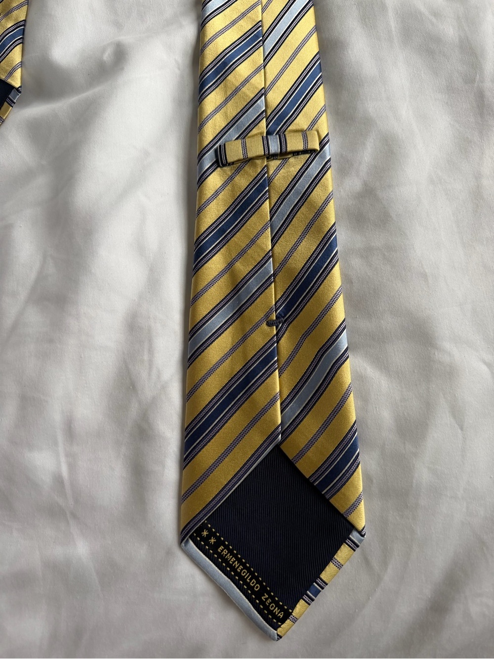 Ermenegildo Zegna Yellow Navy and Light Blue Diagonal Stripe Silk Tie